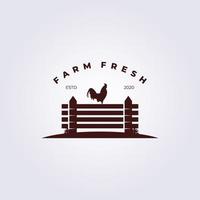 Farm fresh rooster on fence logo vector illustration design