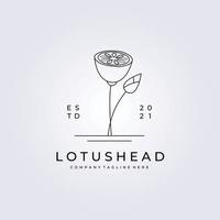 lotus head, flower, zen logo vector illustration design, line art simple design symbol