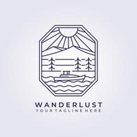 wanderlust sail boat adventure logo vector icon line art simple illustration design frame logo badge emblem natural outdoor