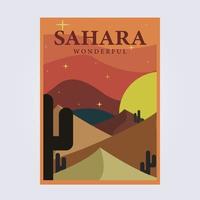 Sahara desert landscape cactus land vintage poster vector classic illustration design