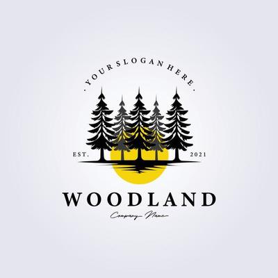 pine, evergreen, Rustic woodland logo Vintage retro fir, hemlock, spruce, conifer, cedar, coniferous, cypress, larch, pinus trees logo vector illustration icon symbol background label template design