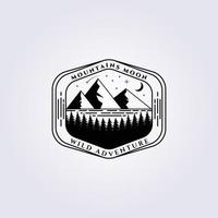 mountain pine tree and lake logo vector illustration design, vintage logo, badge emblem, element