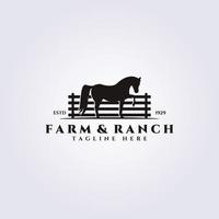 Farm and Ranch logo vector illustration design, fence horse logo vintage