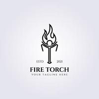 Fire torch logo vector illustration design, line art logo minimalist