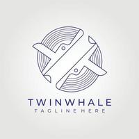 línea arte gemelo ballena logotipo vector ilustración diseño gráfico