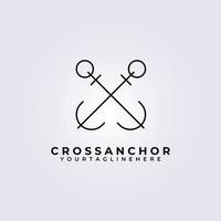 cross anchor line art logo vector illustration design