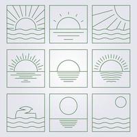 varios de icono de puesta de sol o puesta de sol colección aislada paquete conjunto símbolo arte lineal clipart océano vista marina paisaje línea simple monoline vector