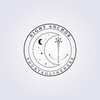 resumen luna estrella náutica ancla logo emblema insignia vector ilustración diseño, noche verano surf