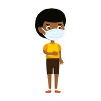 cute boy afro using face mask isolated icon vector