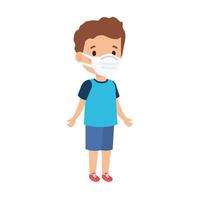 cute boy using face mask isolated icon vector