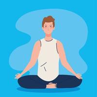 hombre meditando, concepto de yoga, meditación, relajación, estilo de vida saludable vector