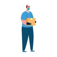 Delivery man with mask and box vector design