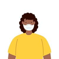 woman afro using medical protective mask against covid 19 vector