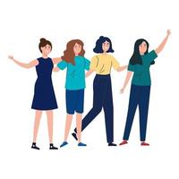 happy women together , group of female friends, sisterhood on white background vector