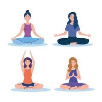 women group meditating, concept for yoga, meditation, relax, healthy lifestyle vector