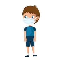 cute boy using face mask isolated icon vector