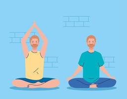 hombres meditando, concepto de yoga, meditación, relajación, estilo de vida saludable vector