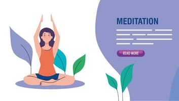 pancarta de mujer meditando, concepto de yoga, meditación, relajación, estilo de vida saludable en el paisaje vector