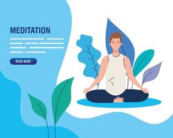 pancarta de hombre meditando, concepto de yoga, meditación, relajación, estilo de vida saludable en el paisaje vector