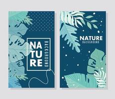 set of nature background, branches with tropical nature leaves of pastel color vector