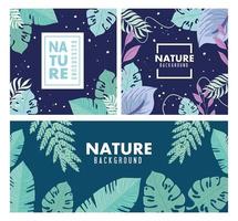 set of nature background, branches with tropical nature leaves of pastel color vector