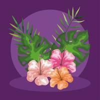 flores con ramas y decoración de hojas tropicales. vector