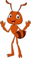 Cartoon happy ant waving hand vector