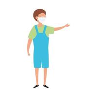 boy using face mask waving isolated icon vector