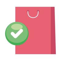 bolsa de compras y diseño de vector de icono de marca de verificación