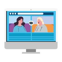 las mujeres hablan entre sí en la pantalla de la computadora, videollamada de conferencia vector