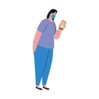 Woman client with mask and smartphone vector design