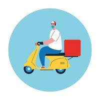 Delivery man with mask motorcycle and box vector design