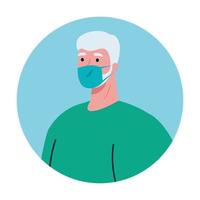 Old man avatar with medical mask vector design