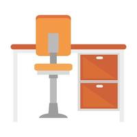 office furniture seat and table, wooden desk, chair with wheels vector