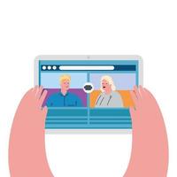 couple talk to each other on the tablet device screen, conference video call vector