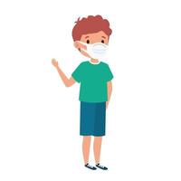 boy using face mask waving isolated icon vector