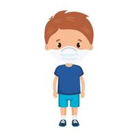 cute boy using face mask isolated icon vector