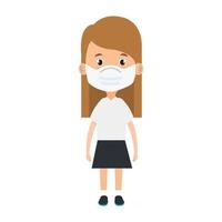 cute girl student using face mask isolated icon vector