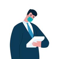 businessman with medical mask nectkie and papers vector design