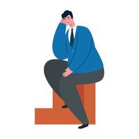 avatar de hombre de negocios triste en diseño de vector de escalera