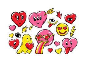 Valentines Day Love Sticker pack with modern weird characters. Vector illustration