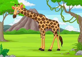 Cartoon giraffe in the jungle vector