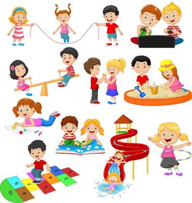 Cute happy and active children playing various sports activities