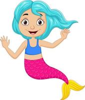 Cartoon happy little mermaid on white background vector