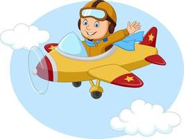 Cartoon little boy operating a plane vector