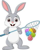 Cartoon rabbit hunting Easter eggs vector