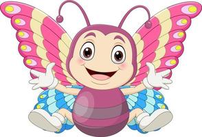 Cartoon baby butterfly sitting and waving vector