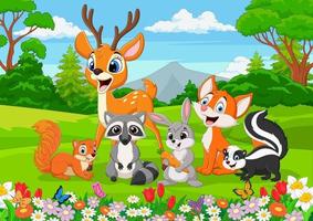 Cartoon wild animals in the jungle vector