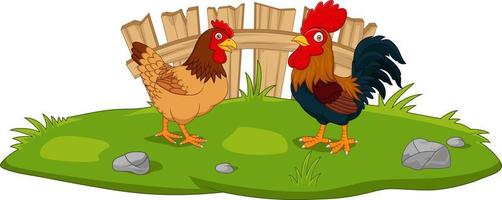 Cute chicken cartoon in the grass vector