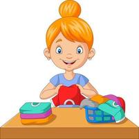 Young woman folding clothes vector